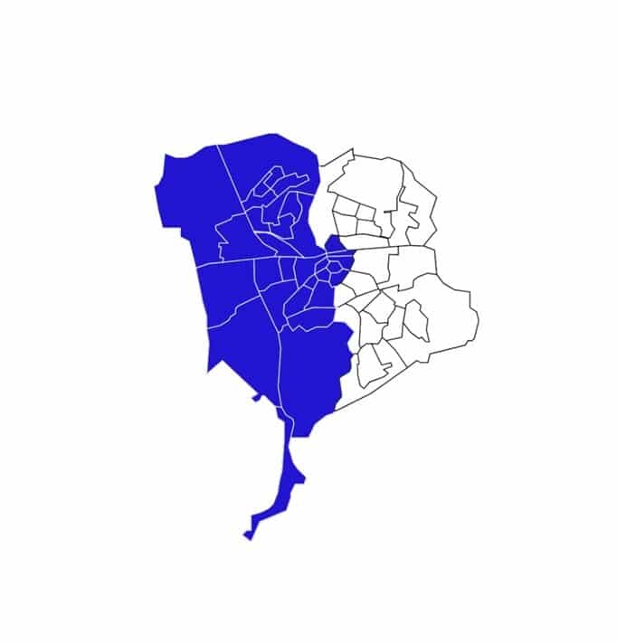 Plattegrond Breda met in het blauw het werkgebied van WIJS! Breda